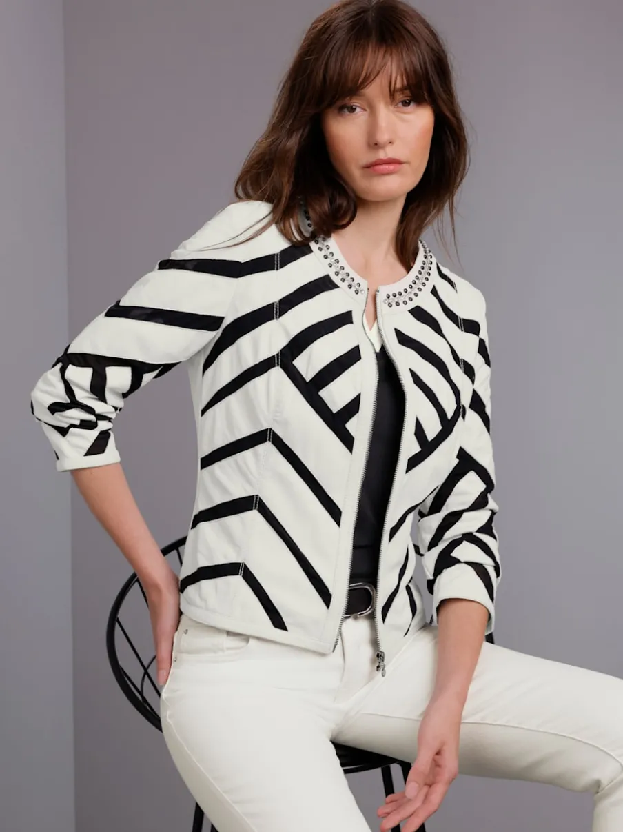 Blazer en cuir avec col rond et empiècements en maille