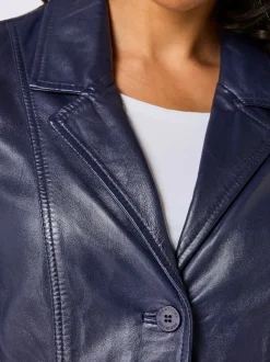Blazer en cuir à col revers et poches décoratives
