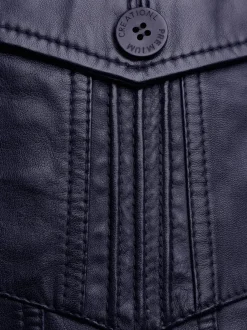 Blazer en cuir à col revers et poches décoratives