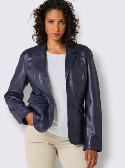 Blazer en cuir à col revers et poches décoratives