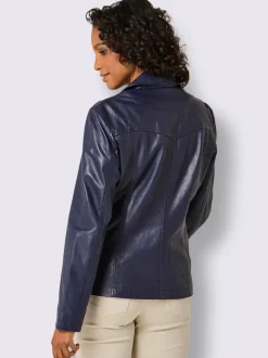 Blazer en cuir à col revers et poches décoratives