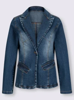 Blazer en jean à col à revers et manches longues