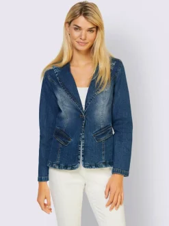 Blazer en jean à col à revers et manches longues