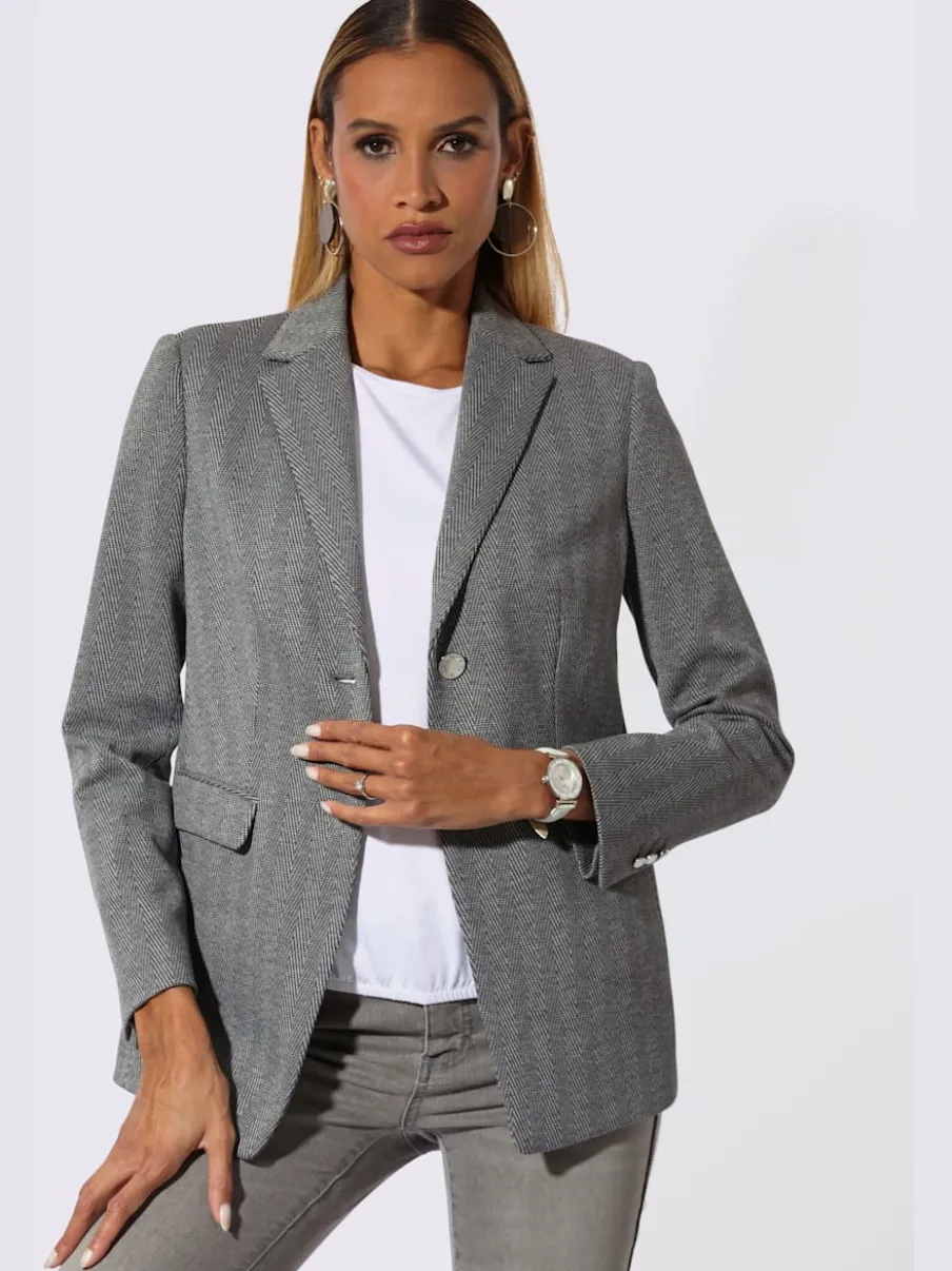 Blazer en jersey à col revers et manches longues avec motif chevron