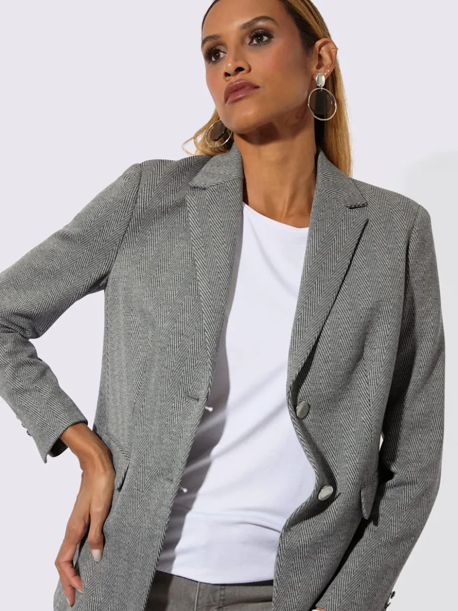 Blazer en jersey à col revers et manches longues avec motif chevron
