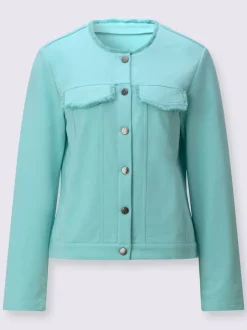 Blazer en jersey à col rond et manches longues avec franges