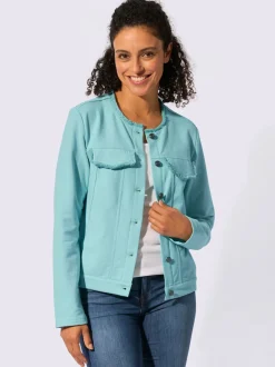 Blazer en jersey à col rond et manches longues avec franges