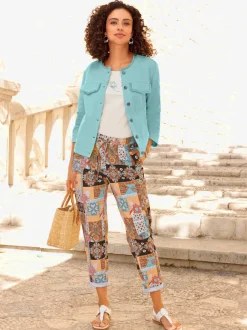 Blazer en jersey à col rond et manches longues avec franges