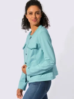 Blazer en jersey à col rond et manches longues avec franges