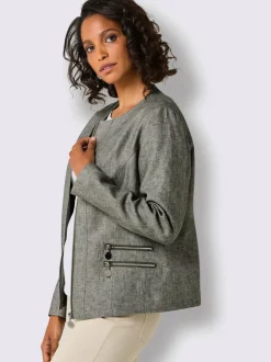 Blazer en lin avec col rond et poches zippées