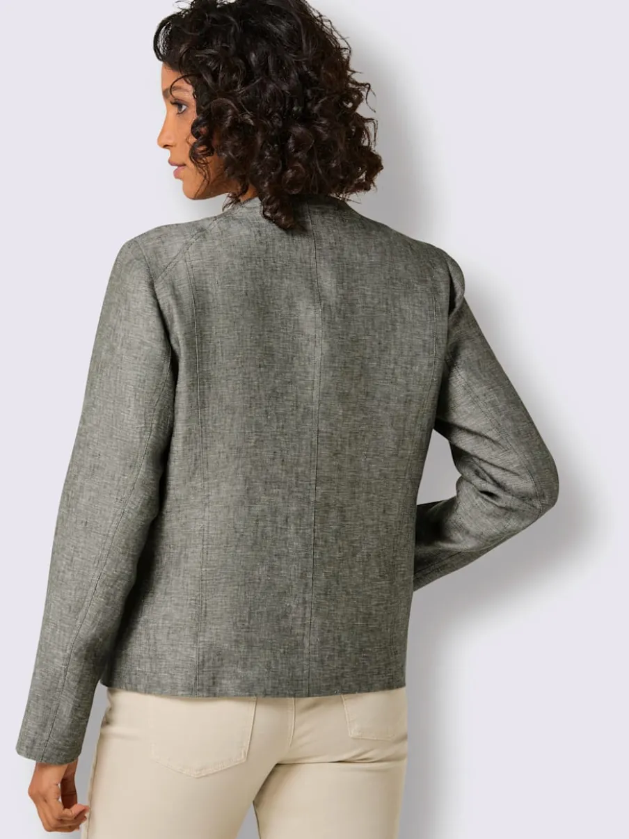 Blazer en lin avec col rond et poches zippées