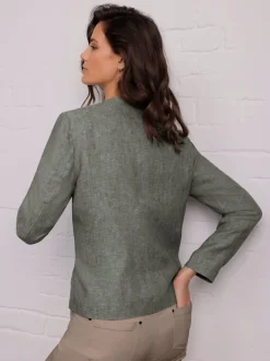 Blazer en lin avec col rond et poches zippées