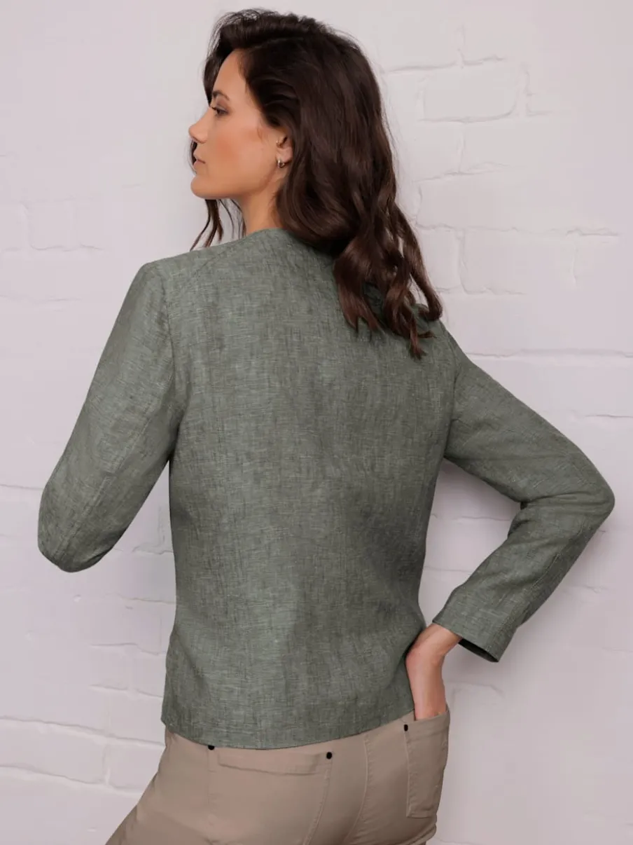 Blazer en lin avec col rond et poches zippées