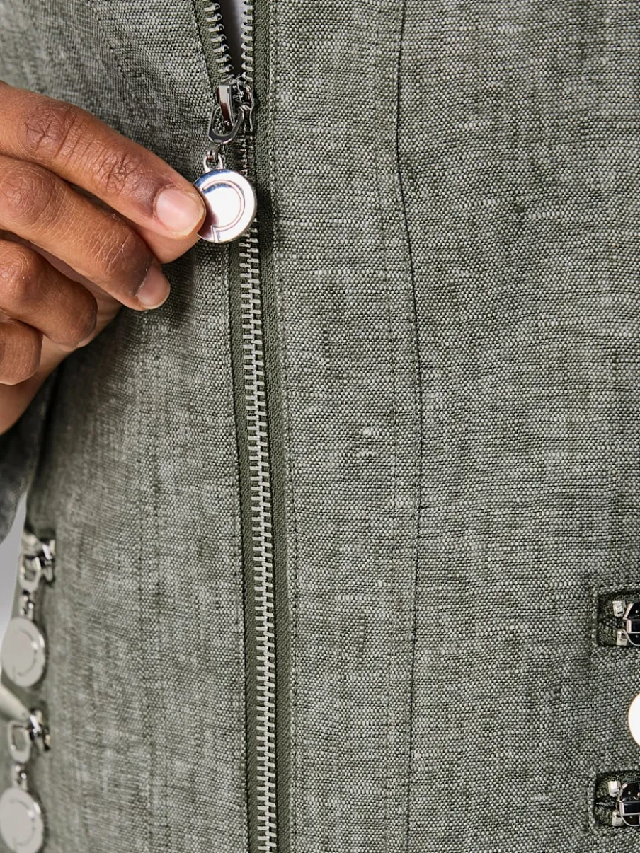 Blazer en lin avec col rond et poches zippées