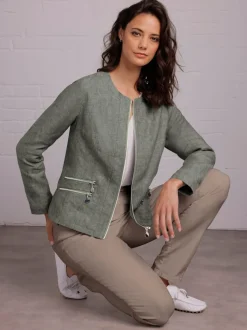 Blazer en lin avec col rond et poches zippées
