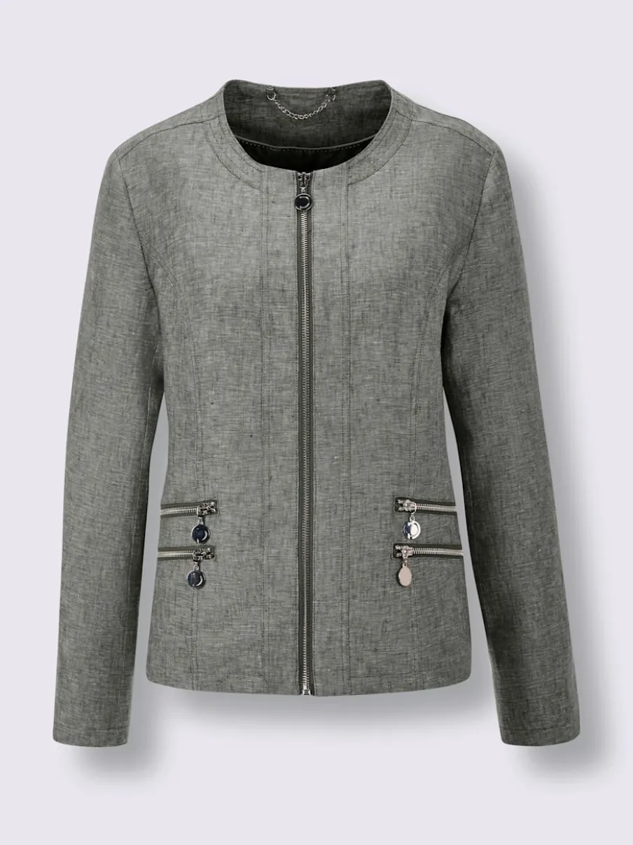 Blazer en lin avec col rond et poches zippées