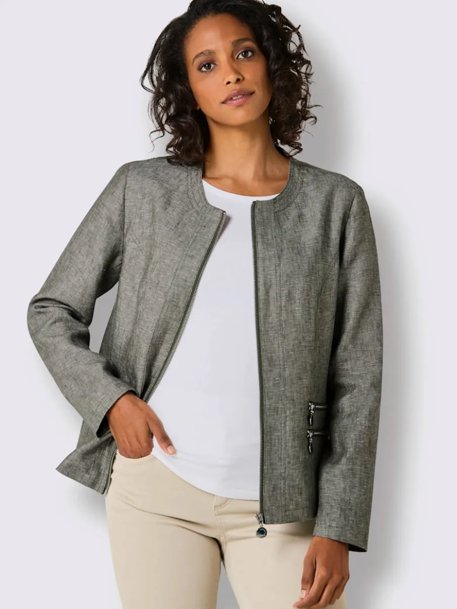 Blazer en lin avec col rond et poches zippées