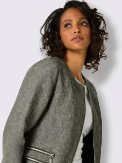 Blazer en lin avec col rond et poches zippées
