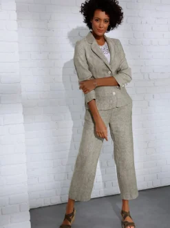 Blazer en lin froissé avec poches et col arrondi
