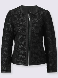 Blazer en maille et cuir d'agneau nappa brodé