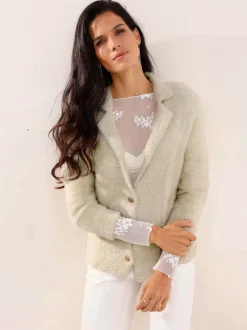 Blazer en tricot fil moelleux à poils longs