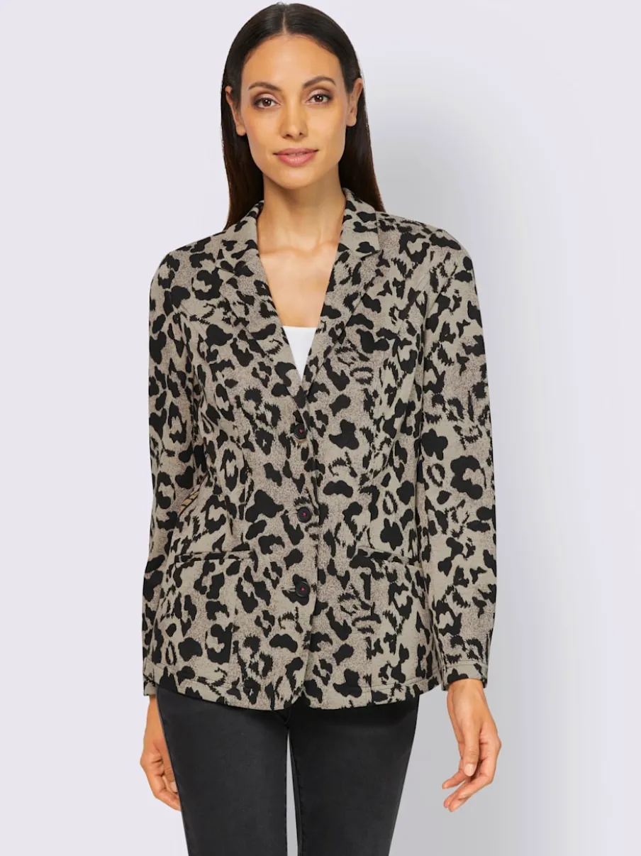 Blazer jacquard animal à col revers et poches raglan