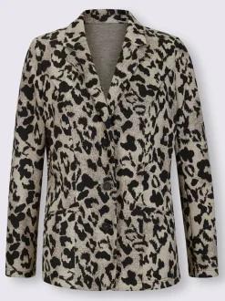 Blazer jacquard animal à col revers et poches raglan