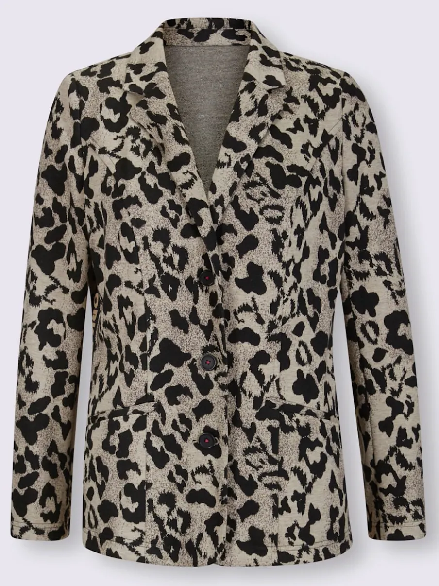 Blazer jacquard animal à col revers et poches raglan