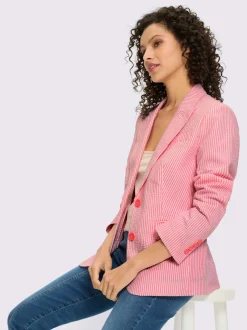 Blazer léger à rayures avec col à revers et manches longues