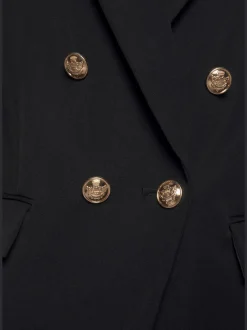 Blazer long classique à col revers avec boutons dorés et poches