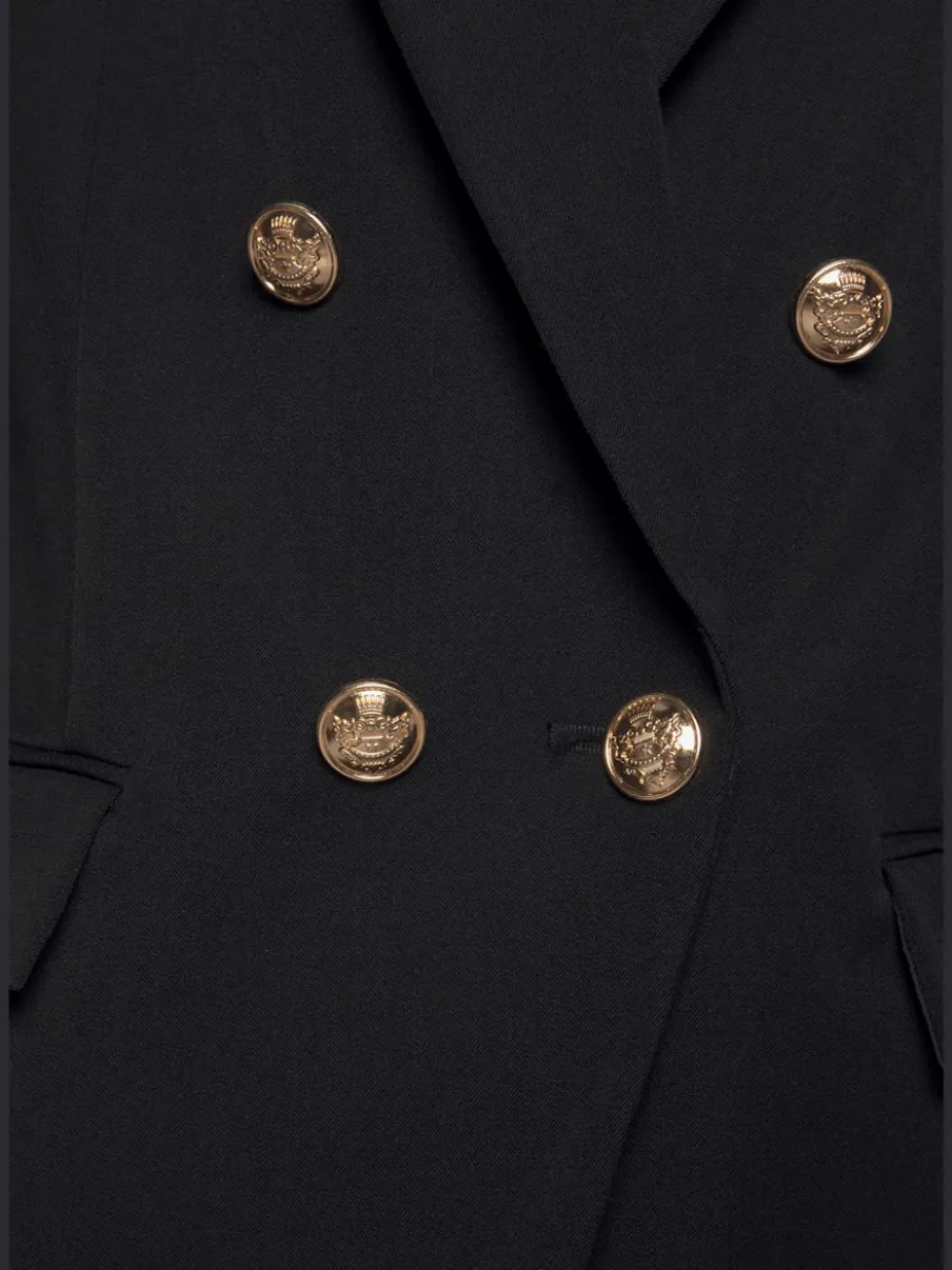 Blazer long classique à col revers avec boutons dorés et poches