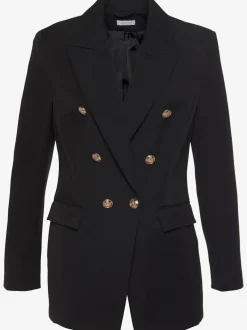 Blazer long classique à col revers avec boutons dorés et poches