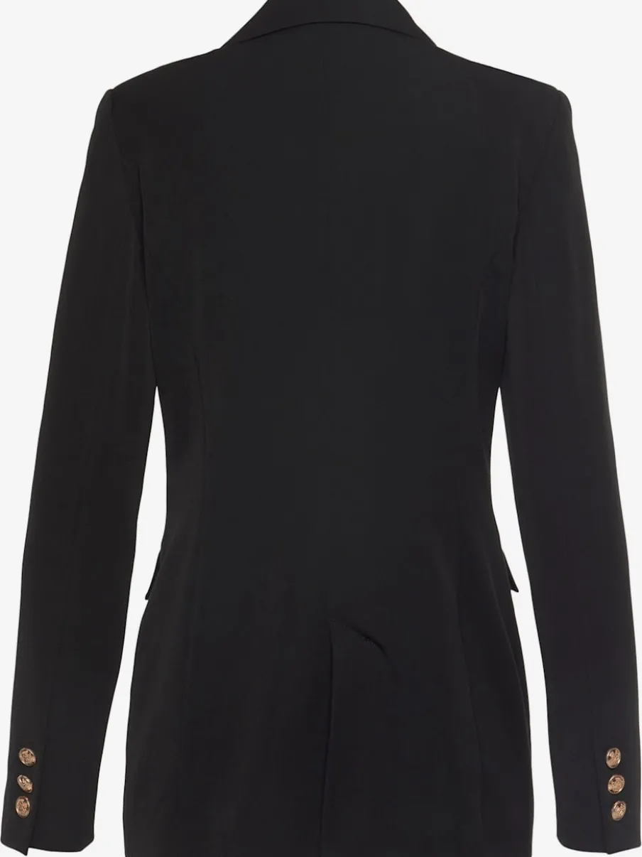 Blazer long classique à col revers avec boutons dorés et poches