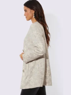 Blazer long à col rond et à patte de boutonnage avec motif floral
