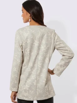 Blazer long à col rond et à patte de boutonnage avec motif floral