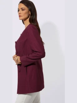 Blazer long à encolure ronde et poches avec finition jacquard