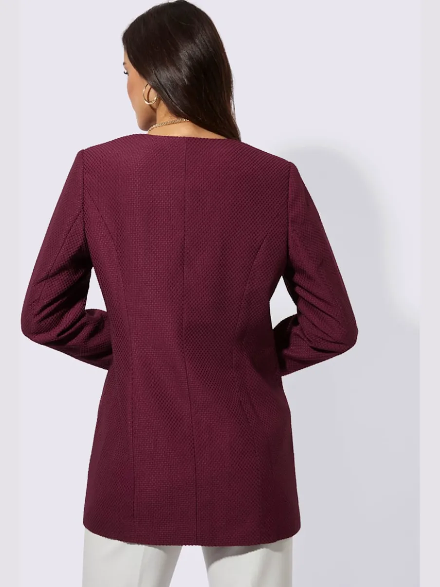 Blazer long à encolure ronde et poches avec finition jacquard