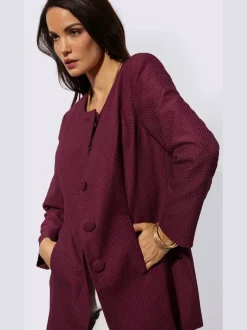 Blazer long à encolure ronde et poches avec finition jacquard