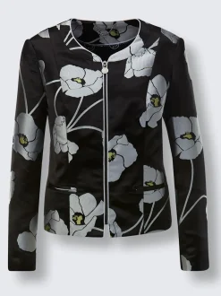 Blazer à motifs floraux en col rond avec poches passepoilées