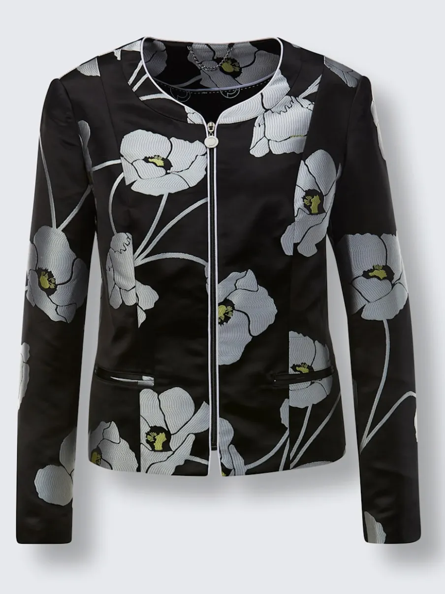 Blazer à motifs floraux en col rond avec poches passepoilées