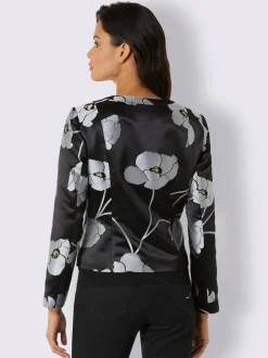 Blazer à motifs floraux en col rond avec poches passepoilées