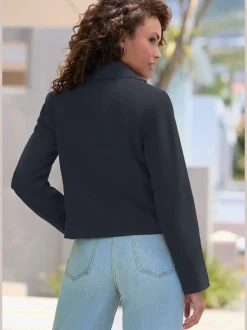 Blazers courts pour femmes avec col à revers et manches longues