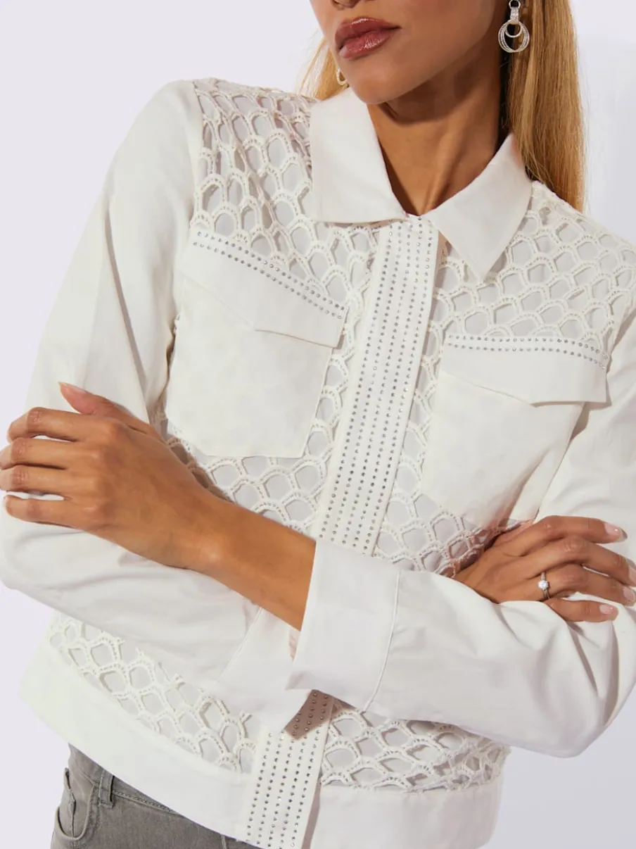 Blazers en dentelle transparent avec manches longues raffinées