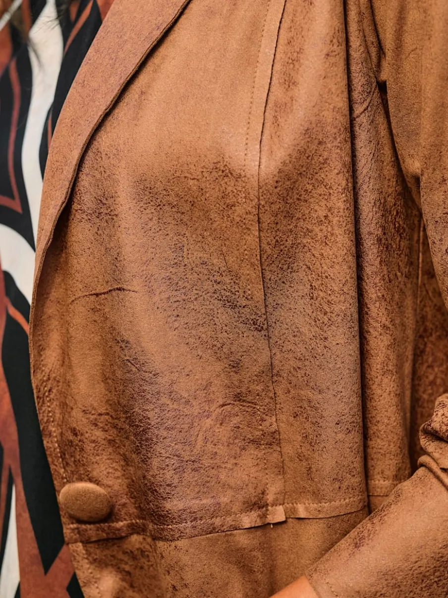 Blazers en imitation cuir avec col à revers et manches longues