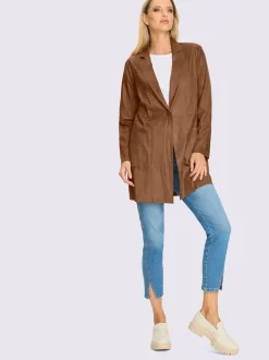 Blazers en imitation cuir avec col à revers et manches longues