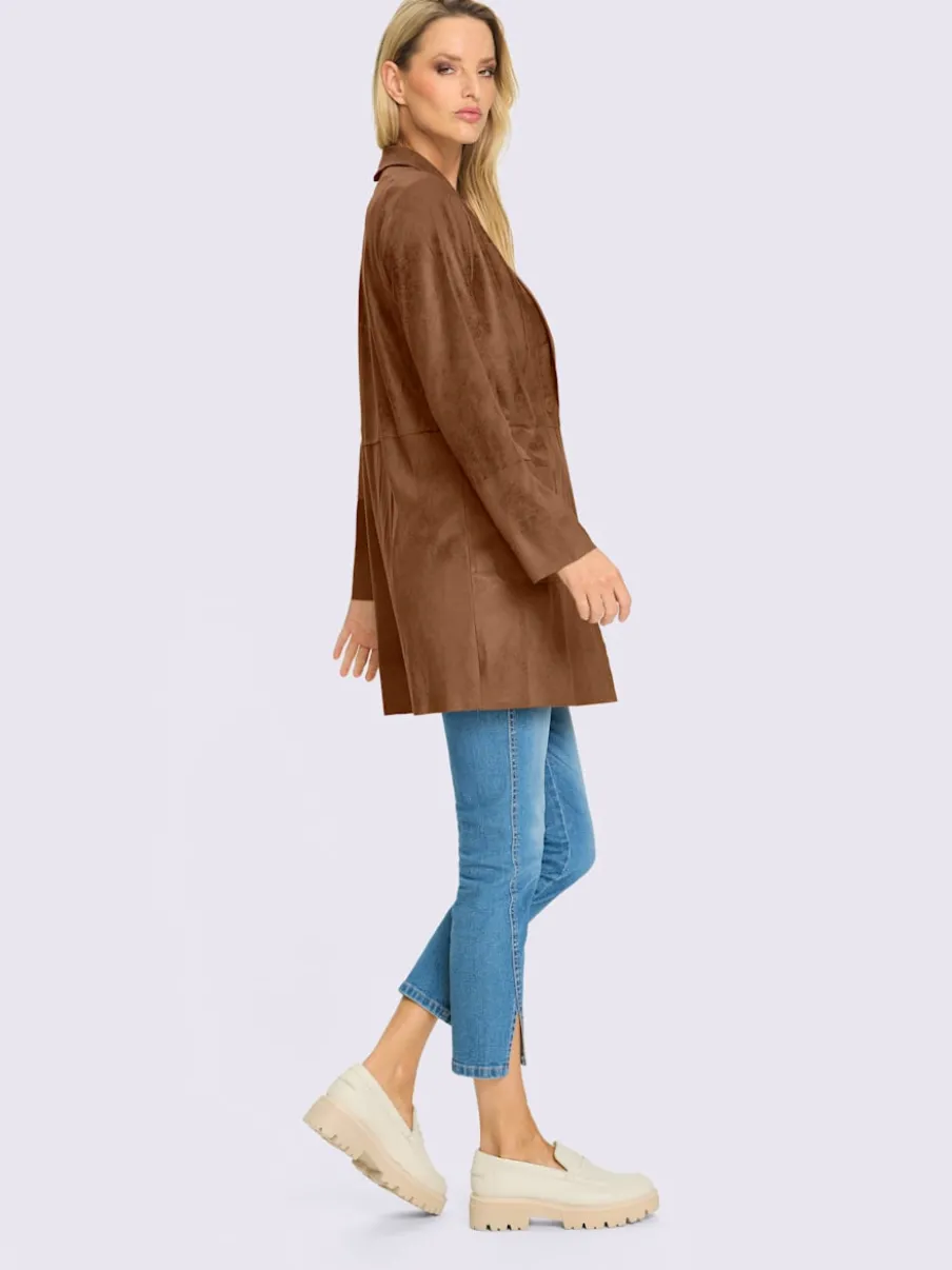 Blazers en imitation cuir avec col à revers et manches longues