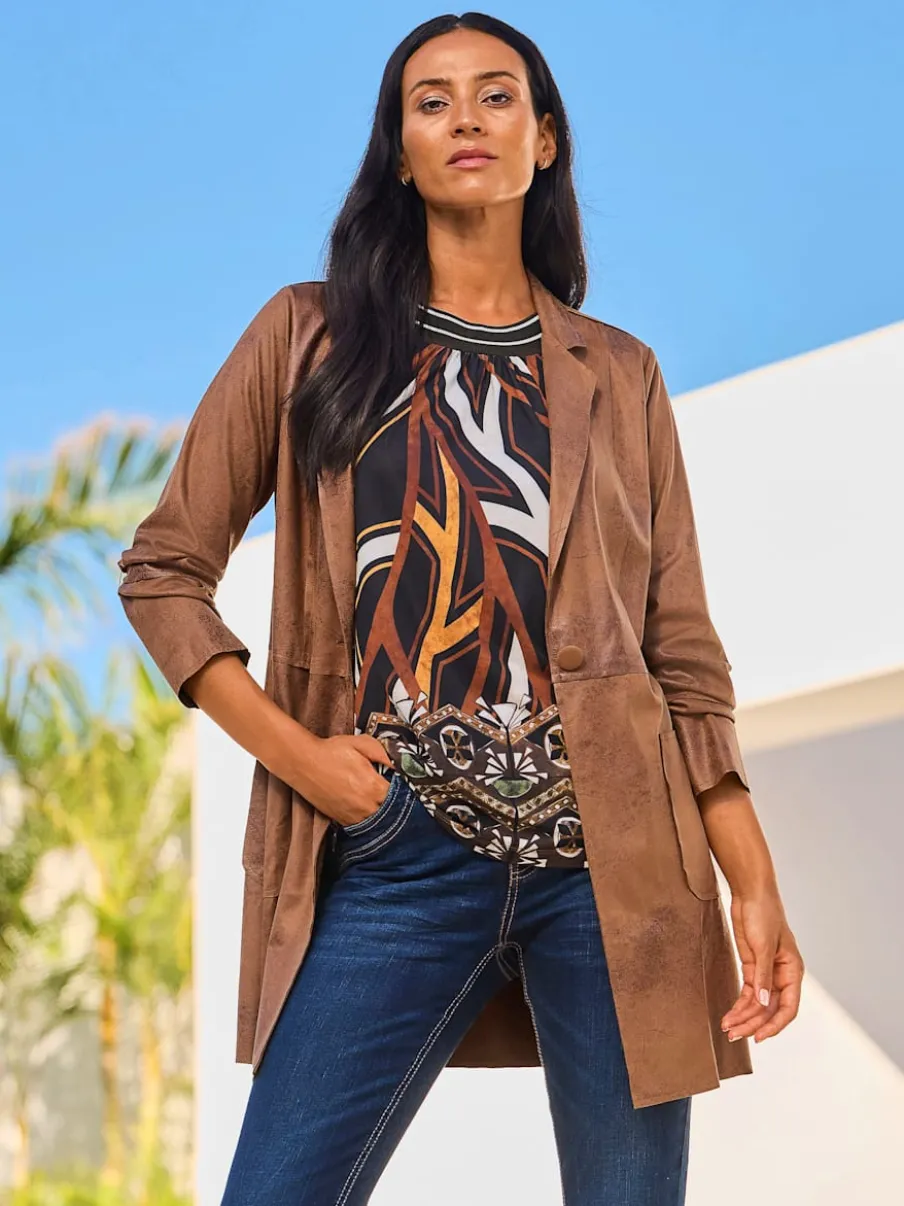 Blazers en imitation cuir avec col à revers et manches longues
