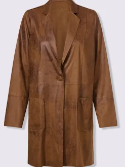 Blazers en imitation cuir avec col à revers et manches longues
