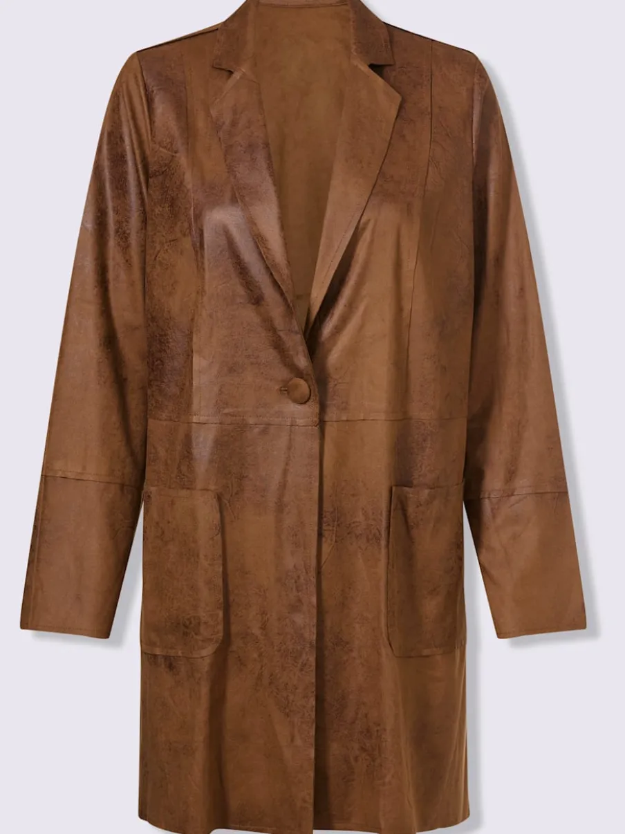 Blazers en imitation cuir avec col à revers et manches longues