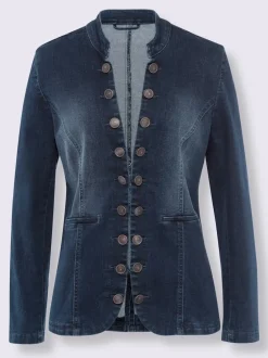 Blazers en jean avec col montant et poches décoratives